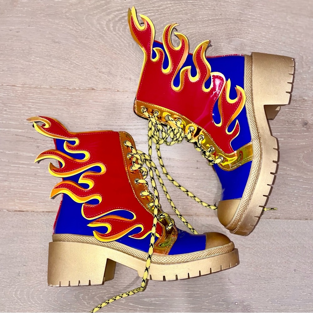 Dolls Kill flame ankle combat boots